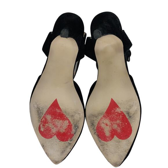 LUI CHUNG! LUXE BLACK VELVETEEN EIDE ANKLE STRAP, POINTY TOE HEELS! SZ 9M - Picture 9 of 11